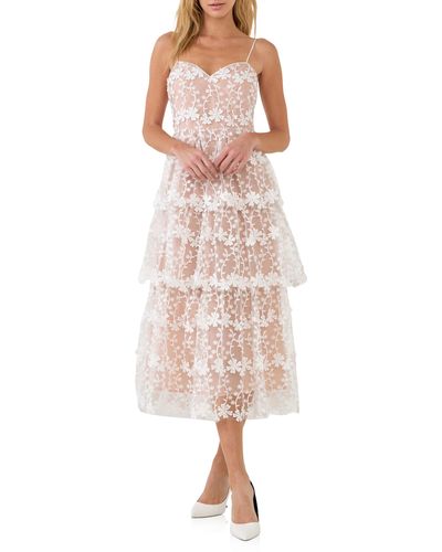 Endless Rose Floral Embroidered Tiered Lace Midi Dress - Natural