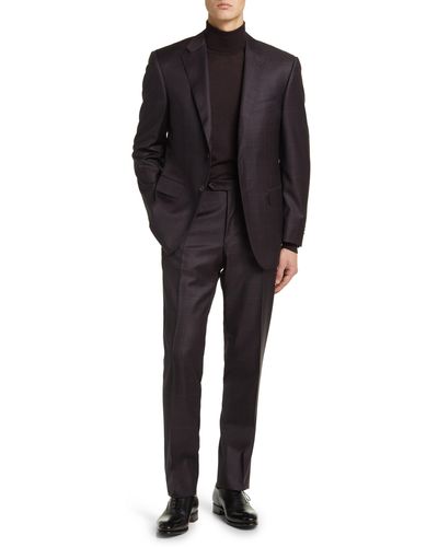 Canali Siena Regular Fit Plaid Wool Suit - Black