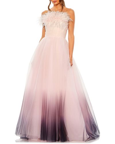 Mac Duggal Feather Detail Ombré Tulle Gown - Pink