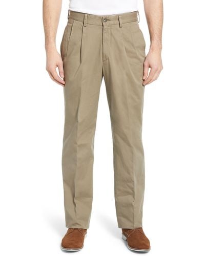 Berle Charleston Khakis Pleated Chino Pants - Natural