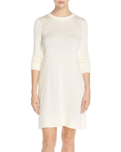 Eliza J Nubby Knit Shift Sweater Dress - White