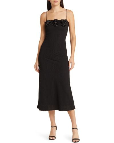Charles Henry Rosette Textured Sleeveless Knit Midi Dress - Black