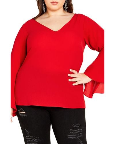 City Chic Bell Sleeve Top - Red