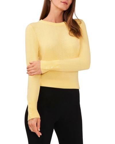 Halogen® Halogen(r) Button Cuff Crewneck Sweater - Yellow