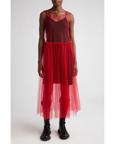 Noir Kei Ninomiya Sheer Tulle Dress - Red