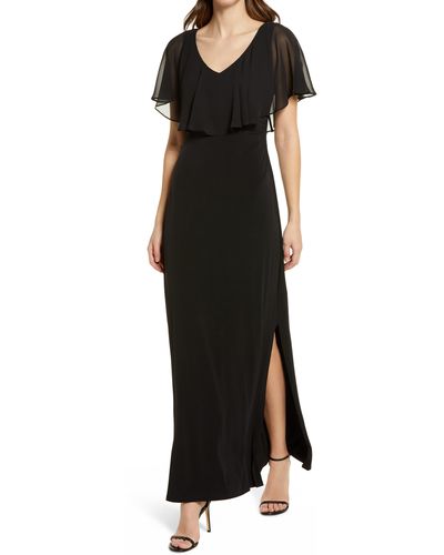 Connected Apparel Flutter Sleeve V-neck Dress - Black