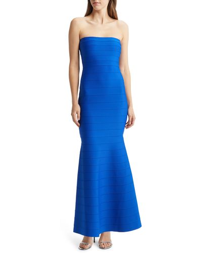 Bebe Strapless Bandage Gown - Blue