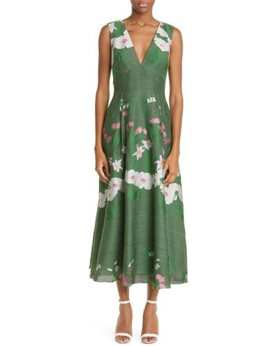 Lela Rose Garden Fil Coupé Wool Blend Midi Dress - Green