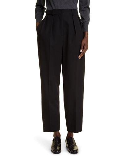 The Row Corby Pleated High Waist Wool Ankle Pants - Black