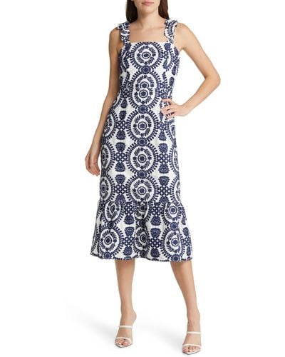 Adelyn Rae Layla Embroidered Cotton Midi Dress - Blue