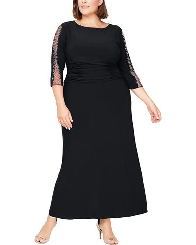 Sl Fashions Embellished Sleeve Ruched Gown - Black