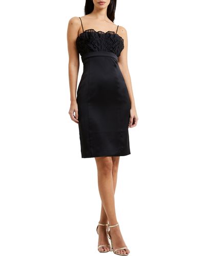 French Connection Bibi Ruffle Mixed Media Cocktail Dress - Black