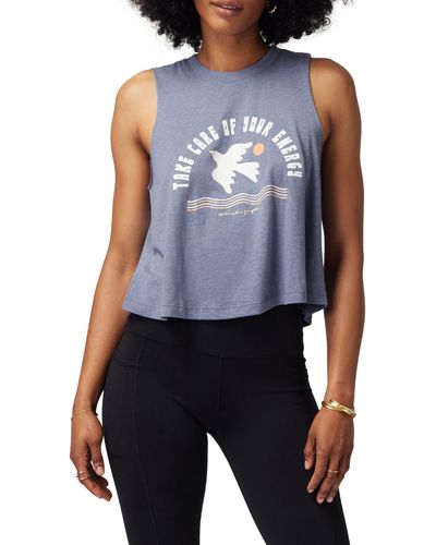 Spiritual Gangster Take Care Of Your Energy Crop Muscle Tee - Blue