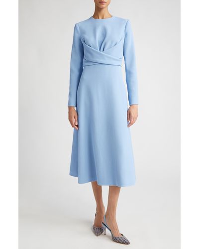 Emilia Wickstead Elta Wrap Front Long Sleeve Double Crepe Midi Dress - Blue