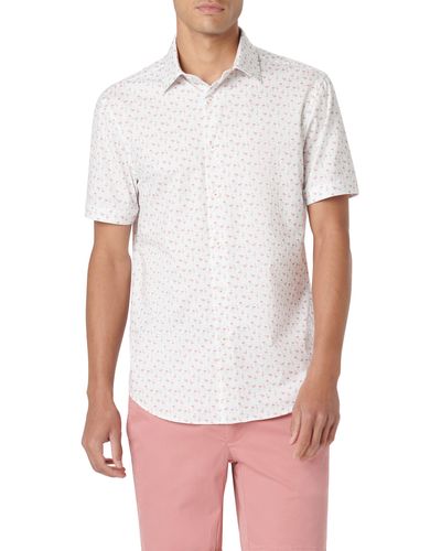 Bugatchi Miles Ooohcotton Flamingo Print Short Sleeve Button-up Shirt - White