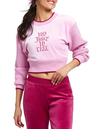 Juicy Couture Crop Stretch Recycled Polyester Velour Sweatshirt - Red
