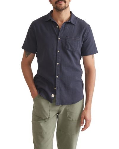 Marine Layer Classic Selvage Stretch Short Sleeve Button-up Shirt - Blue