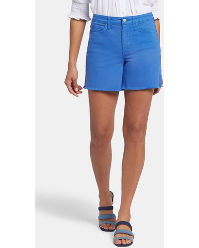 NYDJ Frayed High Waist A-line Shorts - Blue