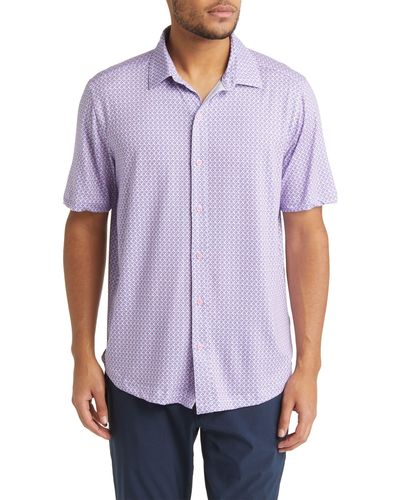 Johnston & Murphy Xc4® Geo Print Performance Short Sleeve Button-up Shirt - Purple