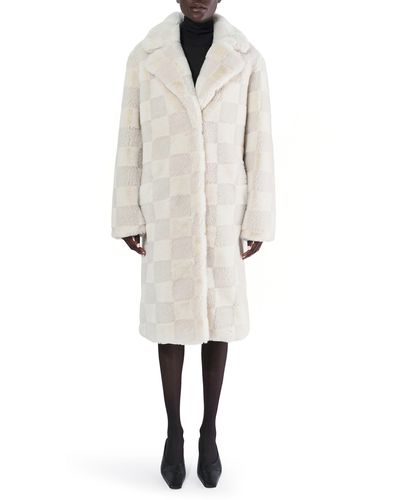Apparis Tikka Checkerboard Faux Fur Coat - White