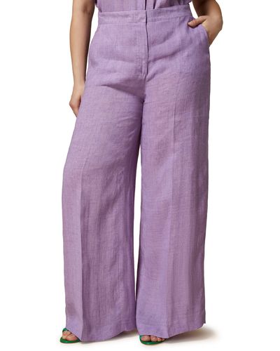 Marina Rinaldi Euclide High Waist Linen Pants - Purple
