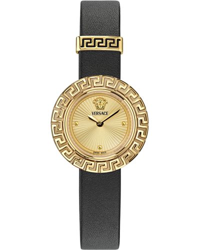 Versace La Greca Leather Strap Watch - Metallic