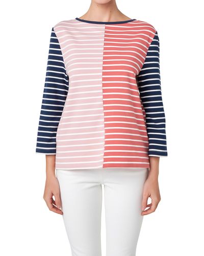 English Factory Stripe Colorblock Top - Red