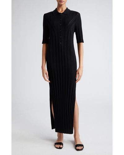 Loulou Studio Elyna Rib Fitted Stretch Silk & Linen Sweater Dress - Black