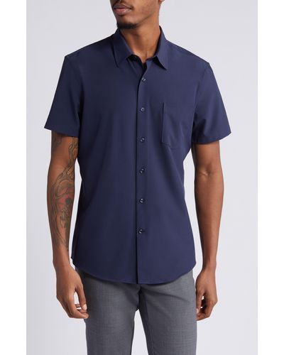 Nordstrom Trim Fit Short Sleeve Button-up Shirt - Blue