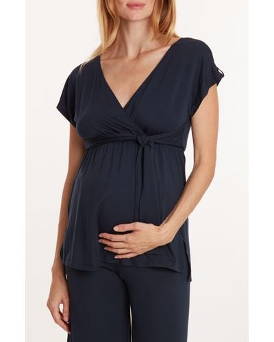 Cache Coeur Origin Maternity/nursing Pajama Top - Blue