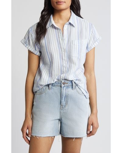 Caslon Caslon(r) Stripe Cotton Gauze Button-up Shirt - Blue