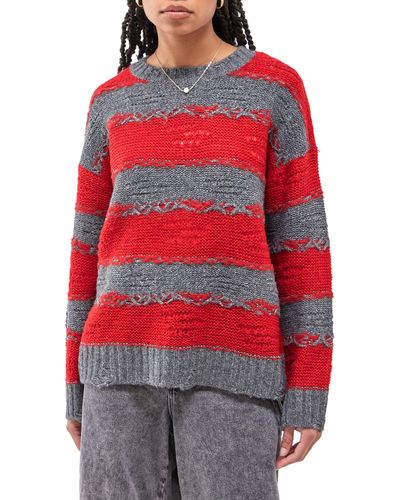 BDG Stripe Distressed Sweater - Red