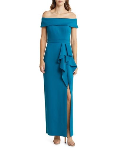 Vince Camuto Ruffle Off The Shoulder Gown - Blue