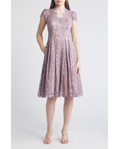 Eliza J Lace Fit & Flare Cocktail Dress - Purple