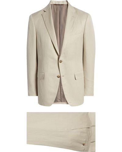 Canali Kei Trim Fit Beige Linen & Silk Wool Suit - Natural