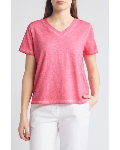 Eileen Fisher V-neck Organic Cotton T-shirt - Pink