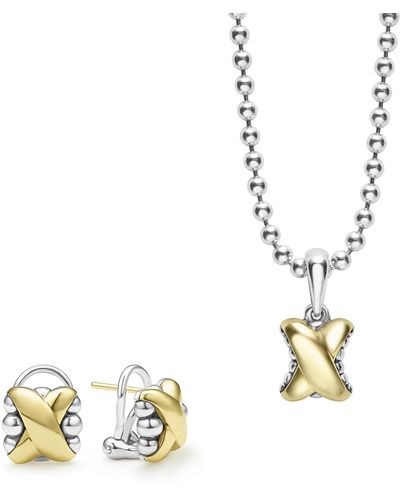 Lagos Love Knot X Pendant Necklace & Stud Earrings Set - Metallic