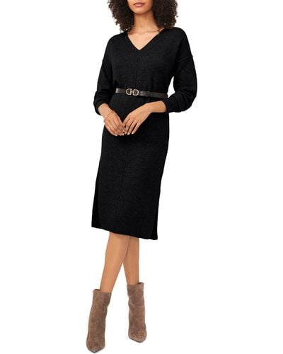 Vince Camuto Exposed Seam Long Sleeve Sweater Dress - Black
