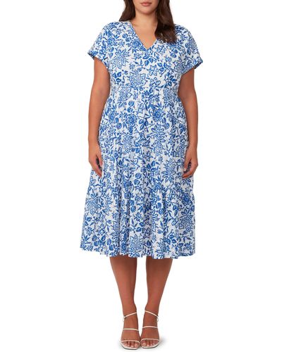 Estelle Cote Dazur Embroidered Midi Dress - Blue
