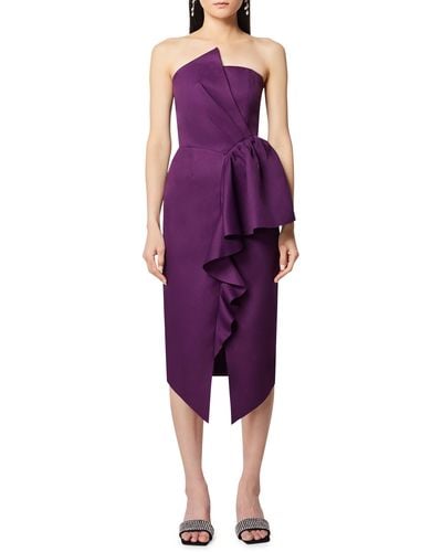 Elliatt Reception Cascade Ruffle Strapless Cocktail Dress - Purple