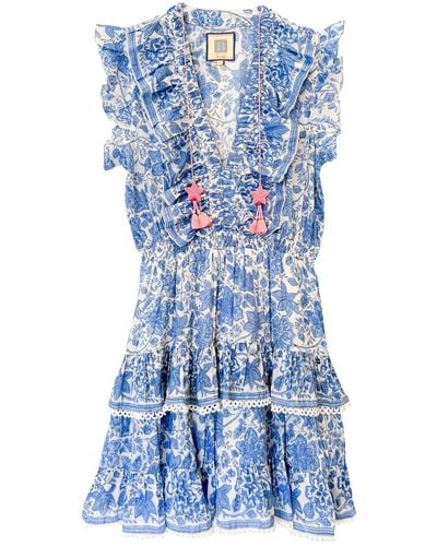 Alicia Bell Rainey Floral Cotton & Silk Cover-up Minidress - Blue
