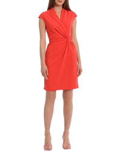 Maggy London Wrap Front Sheath Dress - Red