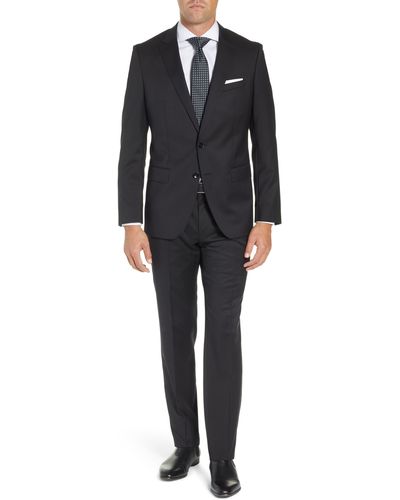 BOSS Genius Trim Fit Solid Wool Suit - Black