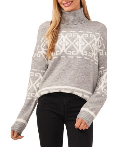 Cece Fair Isle Turtleneck Sweater - Gray