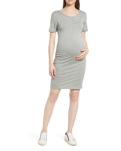 ANGEL MATERNITY Short Sleeve Henley Maternity Dress - Multicolor