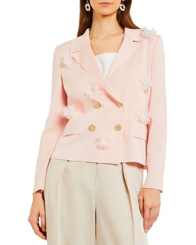 Misook Heritage Flower Gauze Double Breasted Blazer - Natural