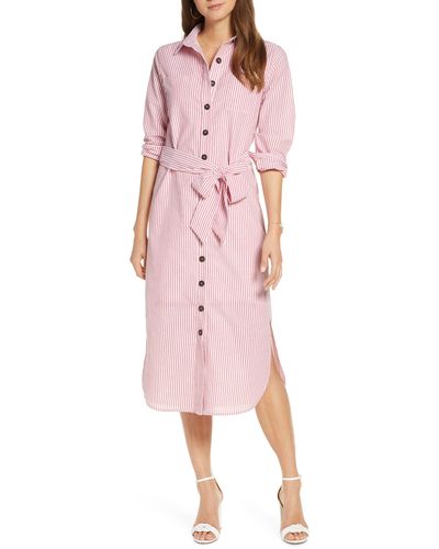 1901 Stripe Belted Shirtdress - Pink