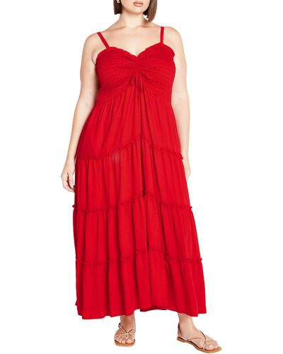 City Chic Alisa Smocked Sleeveless Maxi Dress - Red