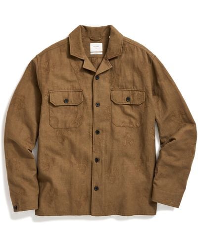 Billy Reid Pelican Gulf Embroidered Long Sleeve Linen & Cotton Camp Shirt - Brown