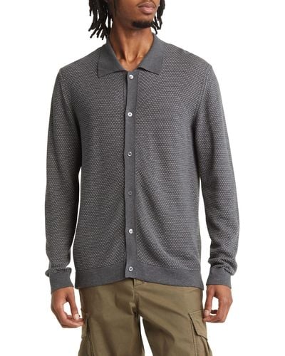 Officine Generale Kylan Dot Pattern Cotton & Lyocell Knit Button-up Shirt - Gray